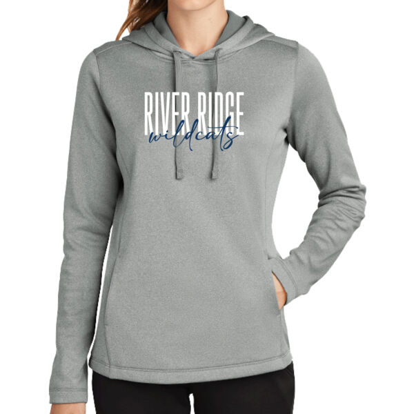 River Ridge Wildcats 2026 Logo 1 - Women's PosiCharge ® Sport Wick ® Heather Fleece Hooded Pullover Thumbnail